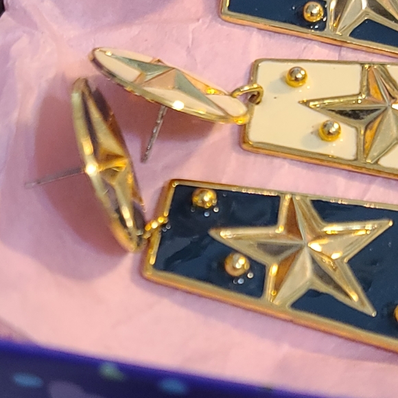 Stars pierced Earring set of 2 cream and navy very light - Picture 2 of 5